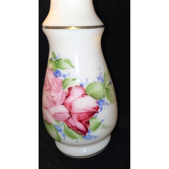 1950s DeLuxe Inc Bristol Glass hand painted Roses Vase - Picture 3 of 8